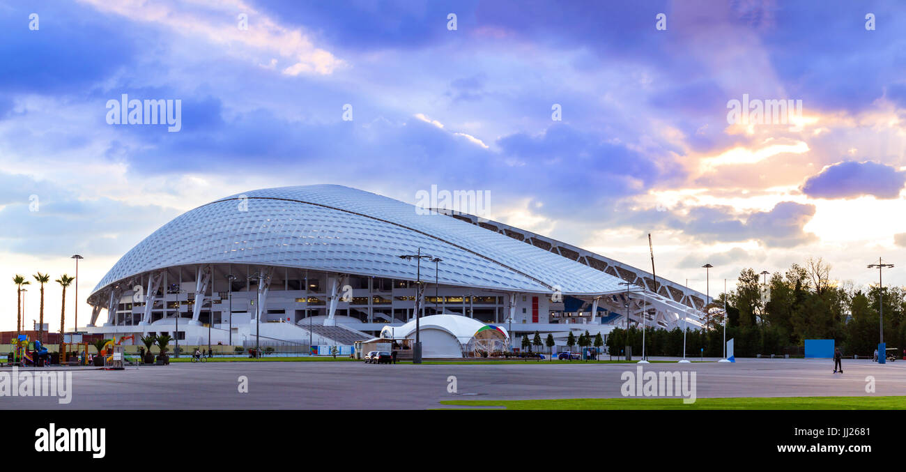 Sochi Adler, Russia - November 1, 2015: Fisht Olympic stadium built for XXII Sochi winter Olympic games 2013. Reconstruction of Stadium Fisht for Conf Stock Photo