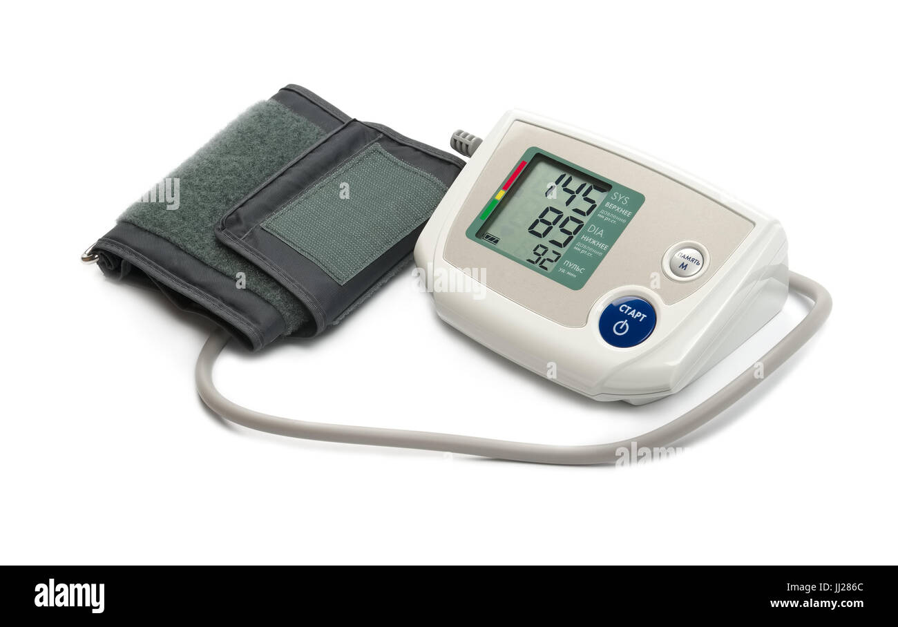 Blood pressure monitor (tonometer) on a white background. Translation