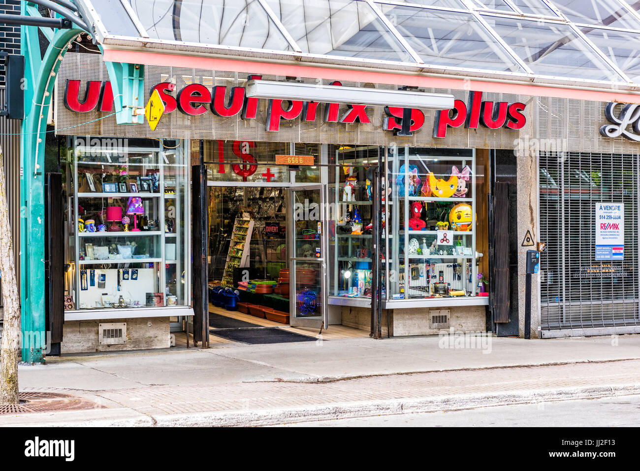 Montreal, Canada May 27, 2017 St Hubert street covered sidewalk with