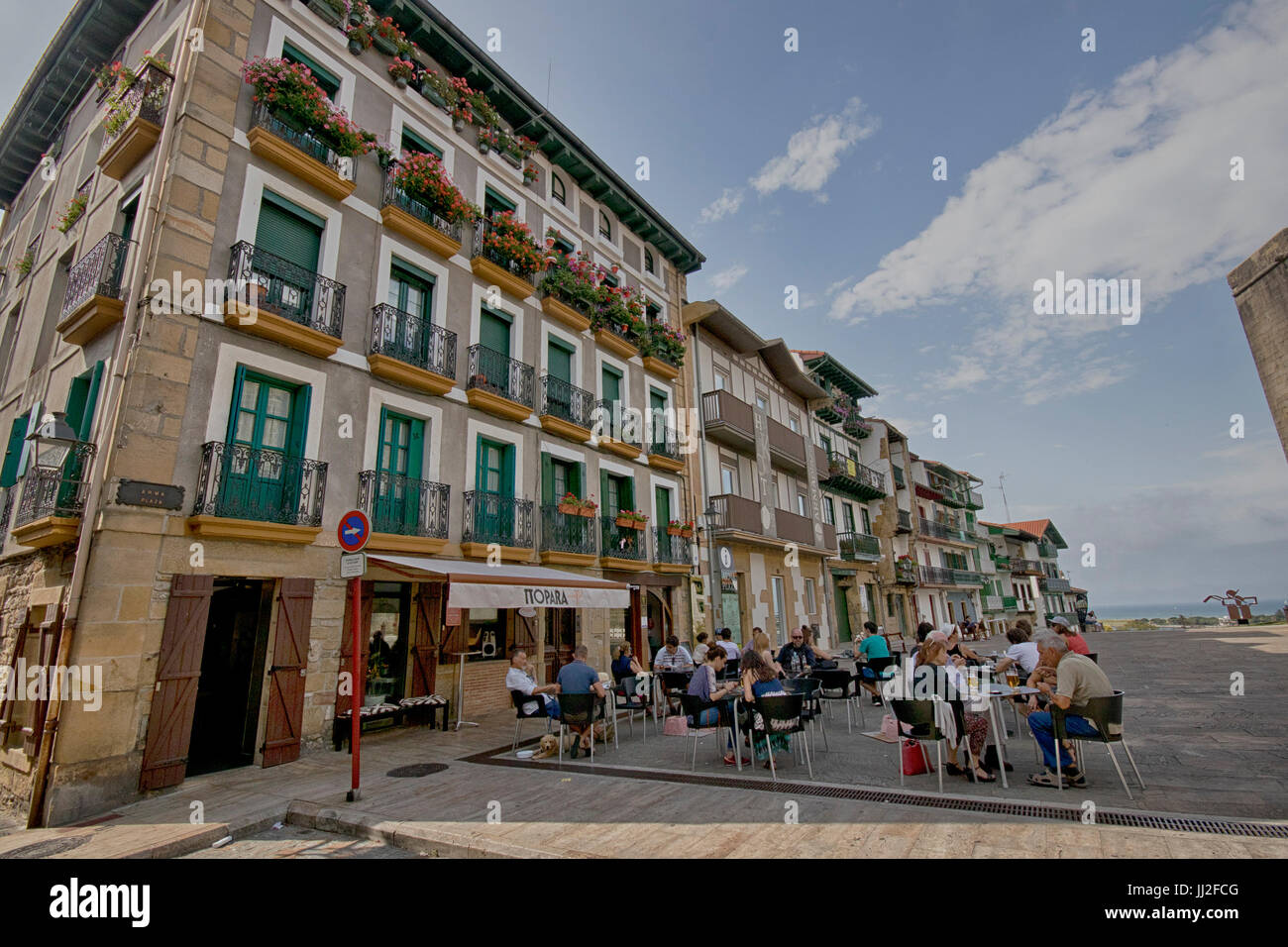 Tourist at Arma Plaza in Hondarribia town (Guipuzcoa, Euskadi, Spain). Stock Photo