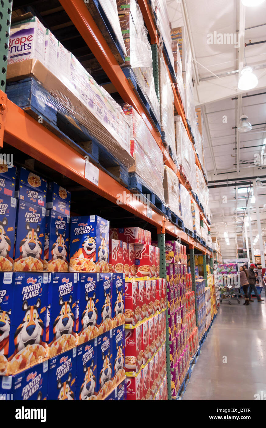 A row of cereal boxes at Costco Warehouse Stock Photo Alamy