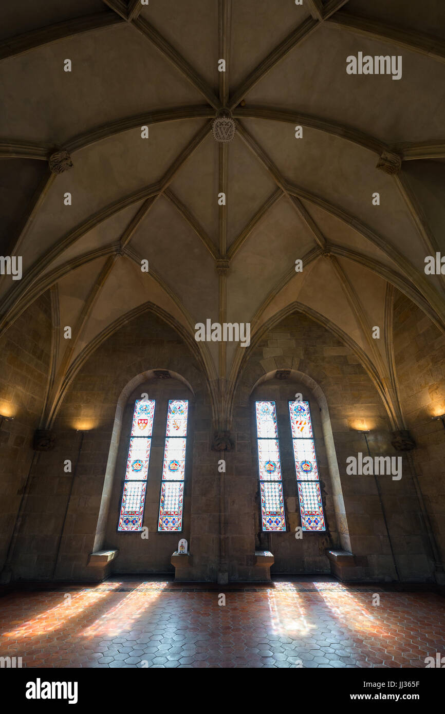 Empty room at the Gothic style Powder Tower in Prague, Czech Republic. Stock Photo