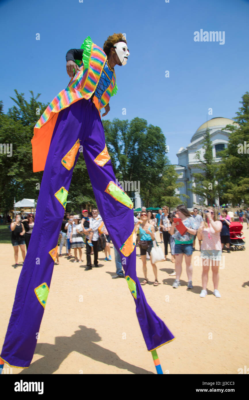 UniverSoul Circus stilt walkers (Atlanta Ga.) walk along the National