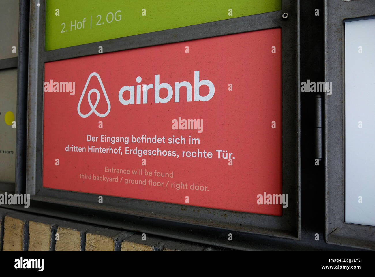 View of a sign with the logo of rental platform airbnb in ...