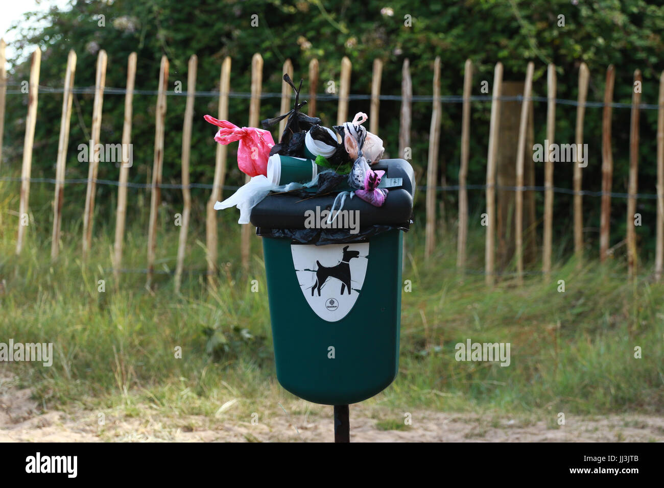 Norfolk, UK. 18th Jul, 2017. A dog poo bin that has full and is