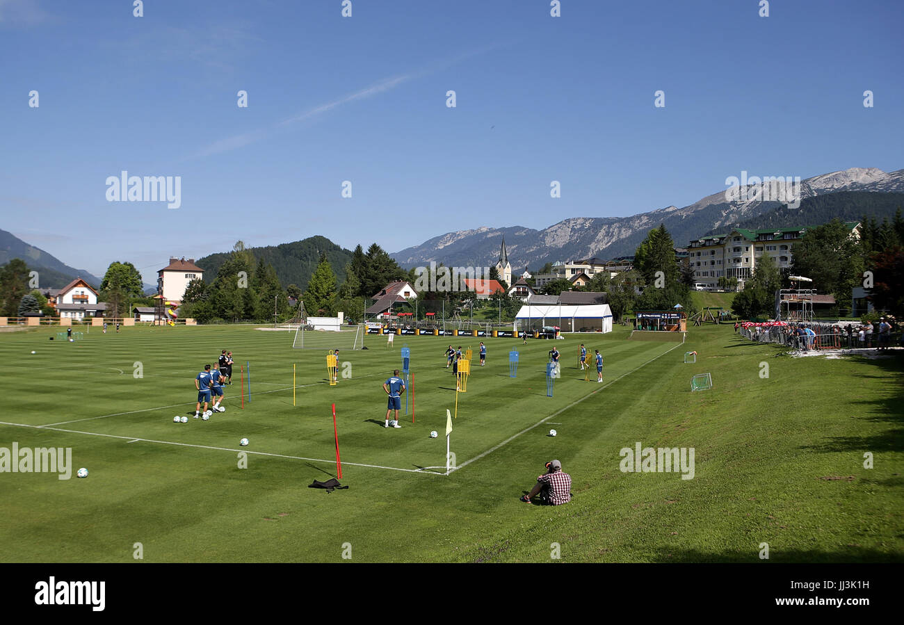 View of the training ground at the training camp of Bundesliga soccer club TSG 1899 Hoffenheim in Windischgarsten, Austria, 18 July 2017. Photo: Hasan Bratic/dpa Stock Photo