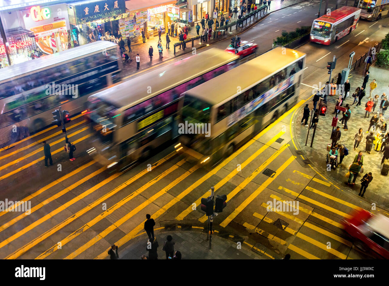 HONG KONG, NOV 29 2015, Illuminated the junction with pedestrian crossing in the night city Hong Kpng Stock Photo