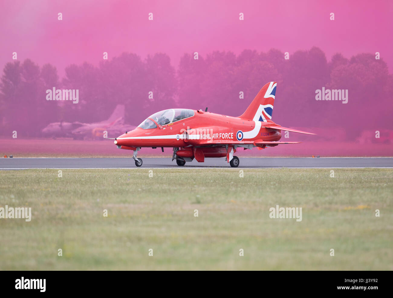 Air Show at RAF Fairford, Gloucestershire hosting the Royal International Air Tattoo, 2017.Red Arrows about to take off for their brilliant display Stock Photo