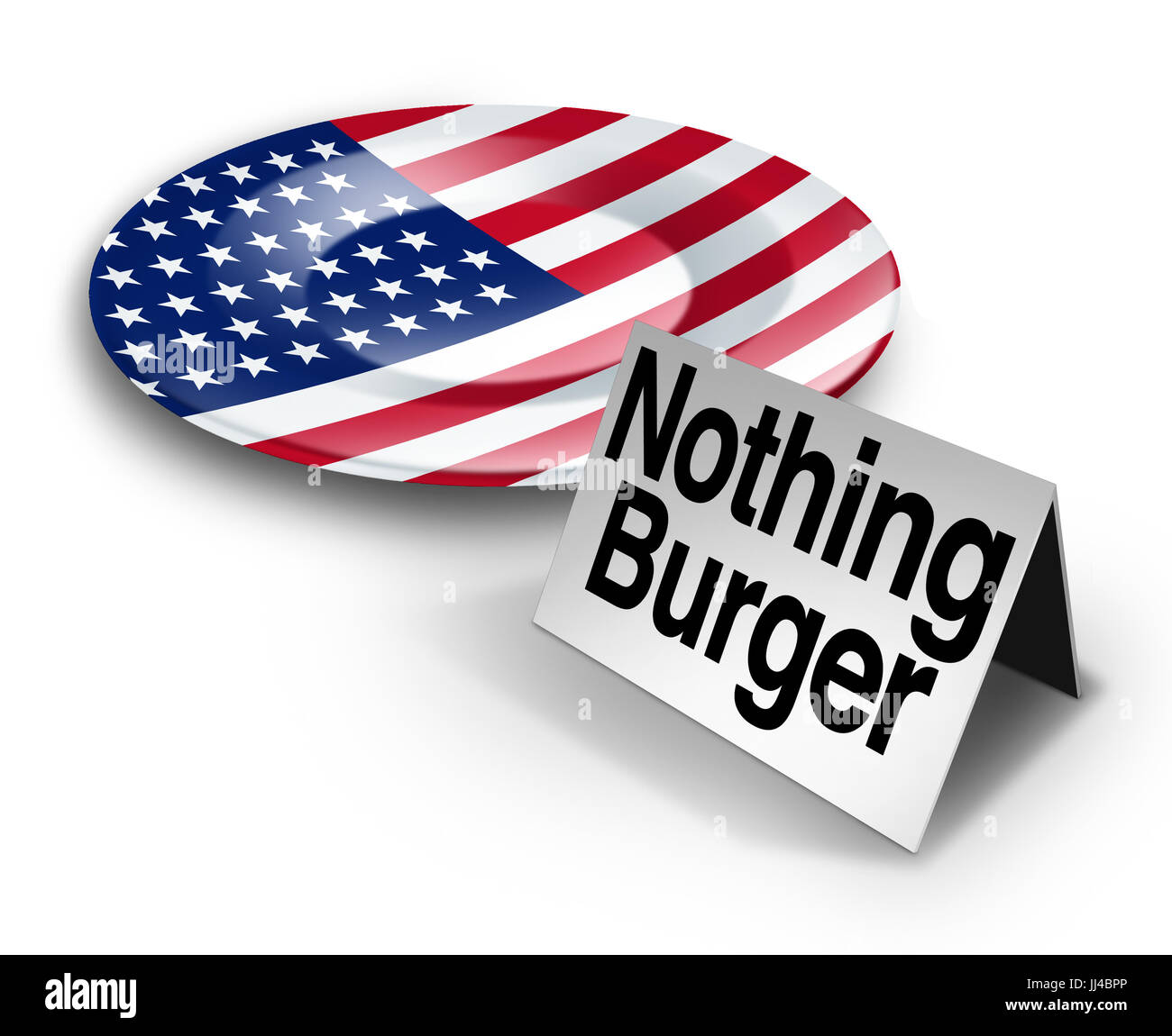 Political nothing burger or nothingburger phrase concept as an empty plate with an American flag representing fake news investigation. Stock Photo