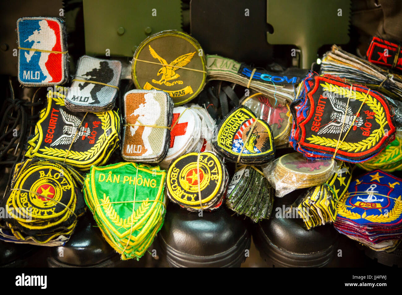 Dan Sinh Market known as the War Surplus Market is in Ho Chi Minh City, Vietnam and is known for Vietnam War surplus militaria and memorabilia. Stock Photo