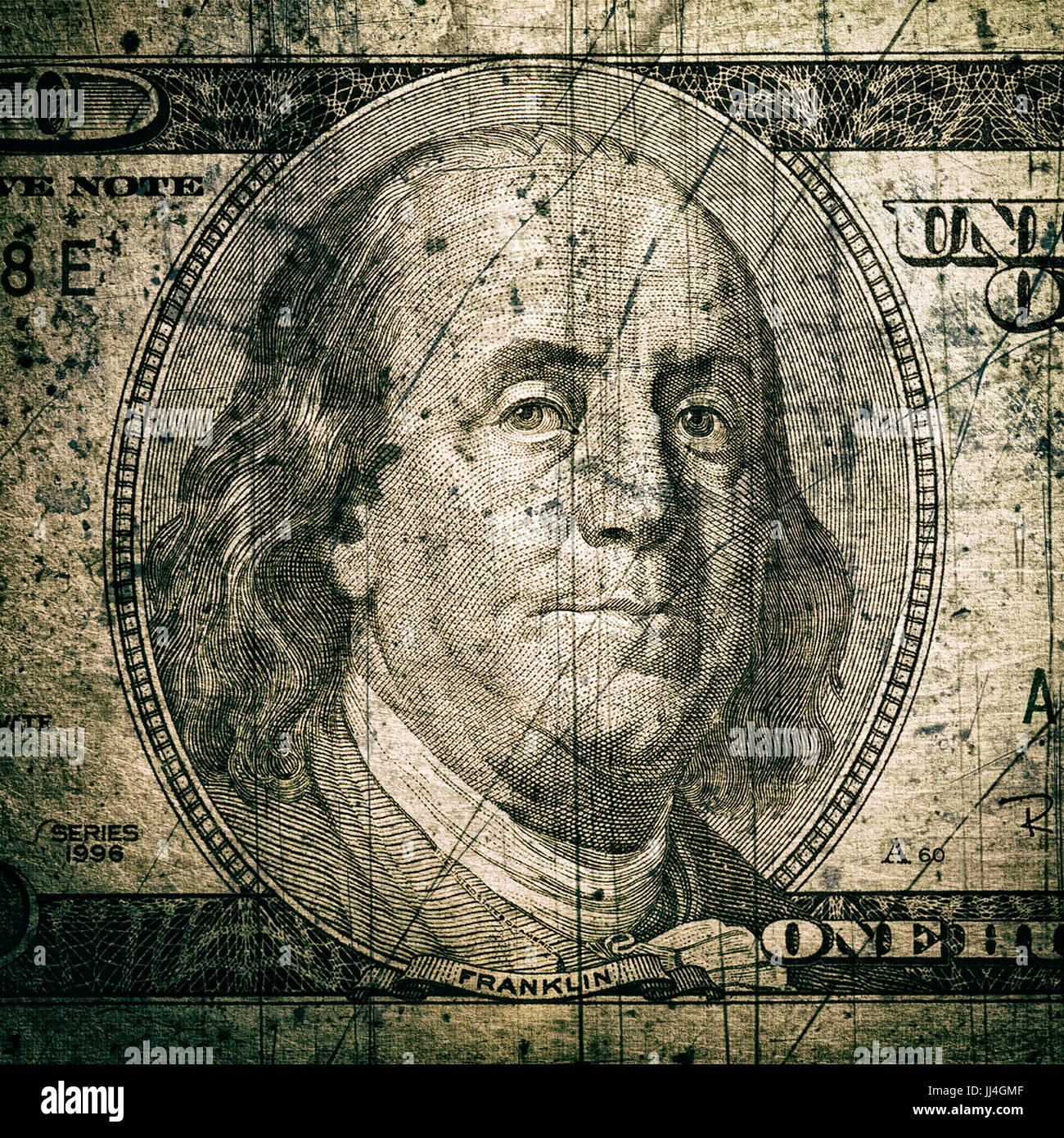 close up grunge style one hundred dollar bill Stock Photo - Alamy