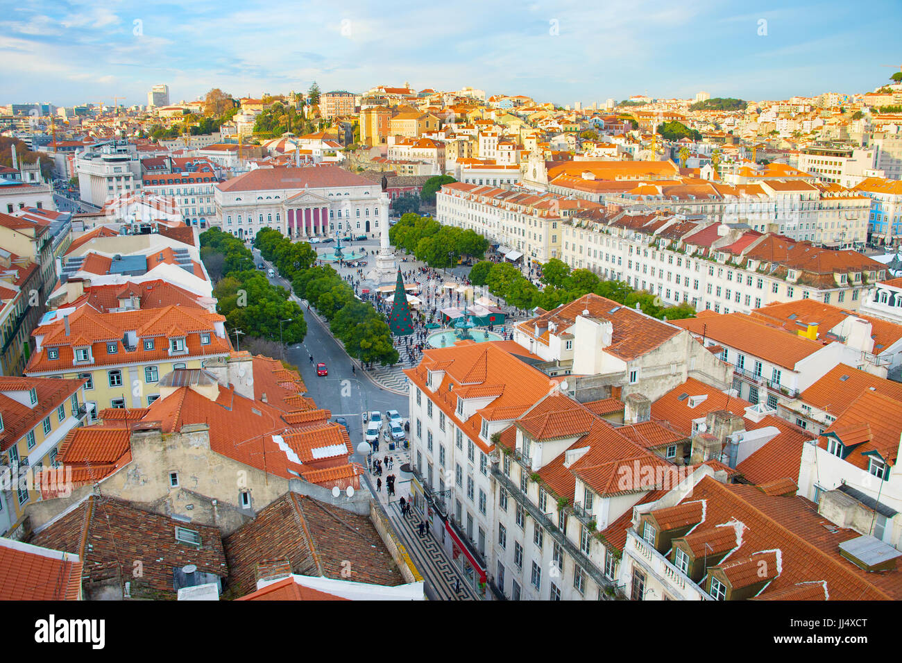 Birds-eye view of Rossio square and Old Town of Lisbon, Portugal Stock Photo