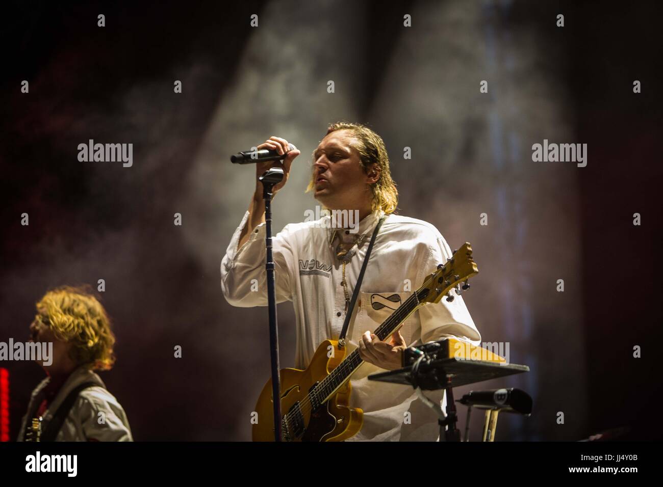 Milan, Italy. 17th July, 2017. Win Butler of the canadian indie rock band Arcade Fire pictured on stage as they perform at Milano Summer Festival, Ippodromo San Siro Milan. Credit: Roberto Finizio/Pacific Press/Alamy Live News Stock Photo