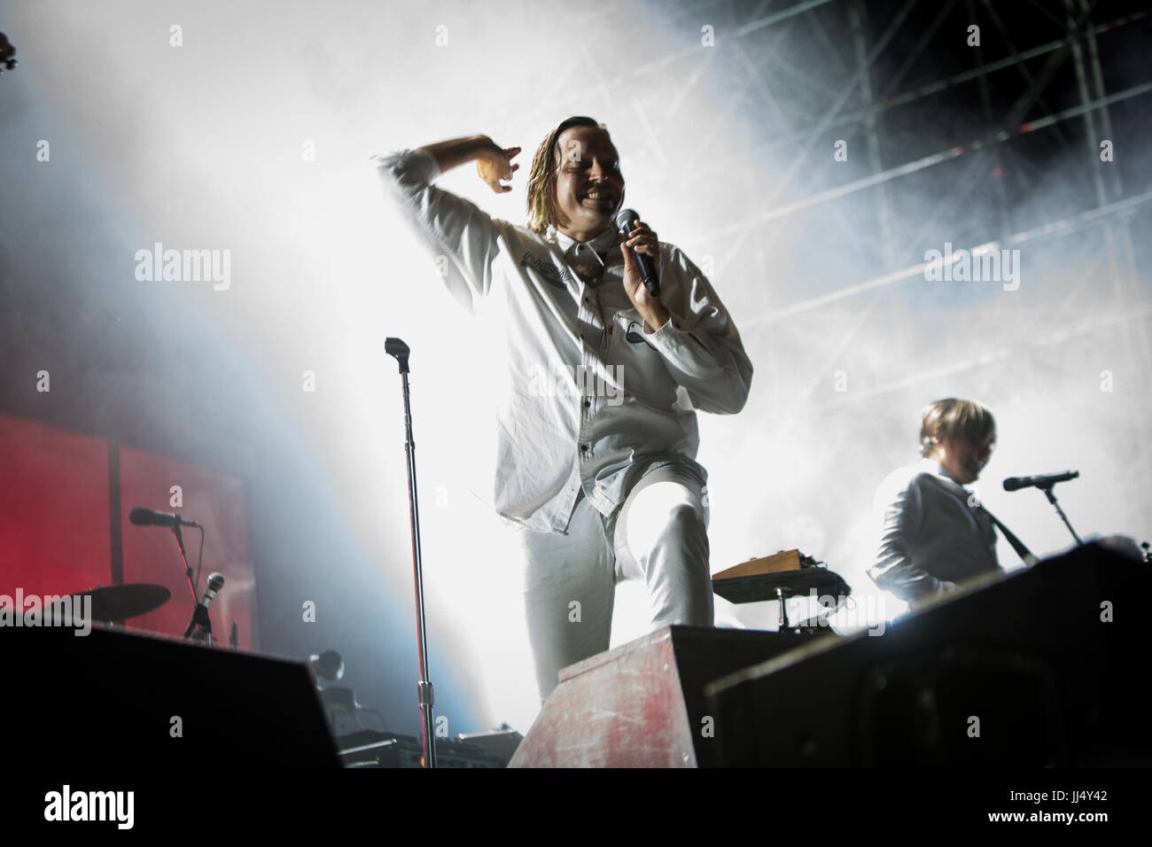 Milan, Italy. 17th July, 2017. Win Butler of the canadian indie rock band Arcade Fire pictured on stage as they perform at Milano Summer Festival, Ippodromo San Siro Milan. Credit: Roberto Finizio/Pacific Press/Alamy Live News Stock Photo