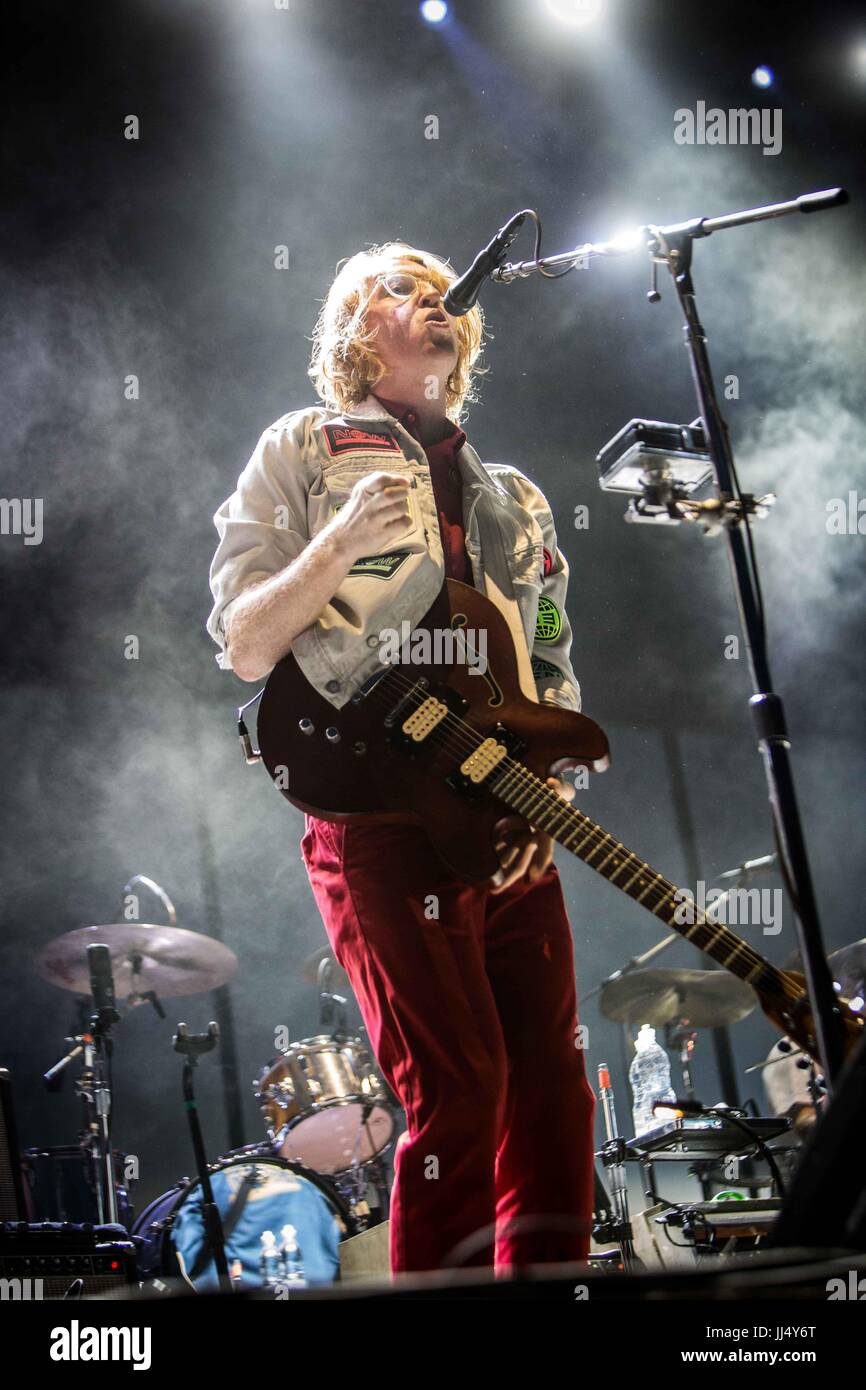 Milan, Italy. 17th July, 2017. Richard Reed Parry of the canadian indie rock band Arcade Fire pictured on stage as they perform at Milano Summer Festival, Ippodromo San Siro Milan. Credit: Roberto Finizio/Pacific Press/Alamy Live News Stock Photo