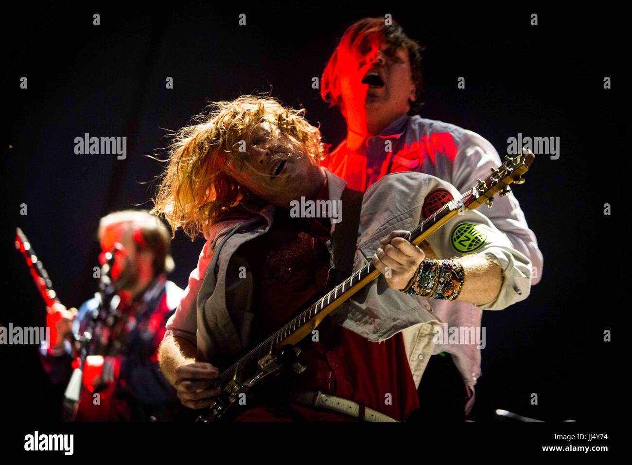 Milan, Italy. 17th July, 2017. Richard Reed Parry of the canadian indie rock band Arcade Fire pictured on stage as they perform at Milano Summer Festival, Ippodromo San Siro Milan. Credit: Roberto Finizio/Pacific Press/Alamy Live News Stock Photo