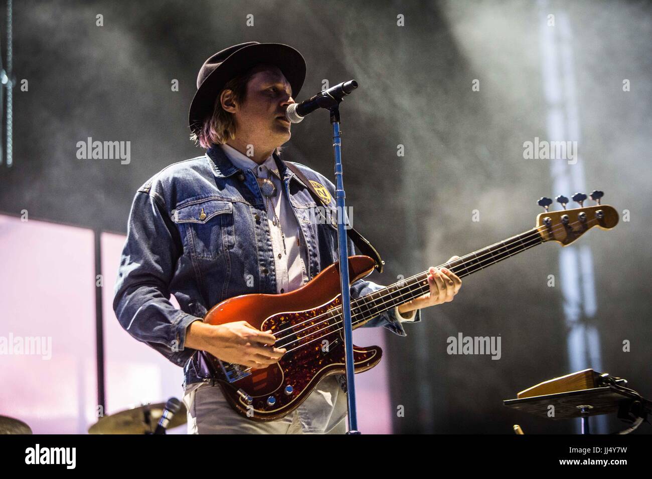 Milan, Italy. 17th July, 2017. Win Butler of the canadian indie rock band Arcade Fire pictured on stage as they perform at Milano Summer Festival, Ippodromo San Siro Milan. Credit: Roberto Finizio/Pacific Press/Alamy Live News Stock Photo