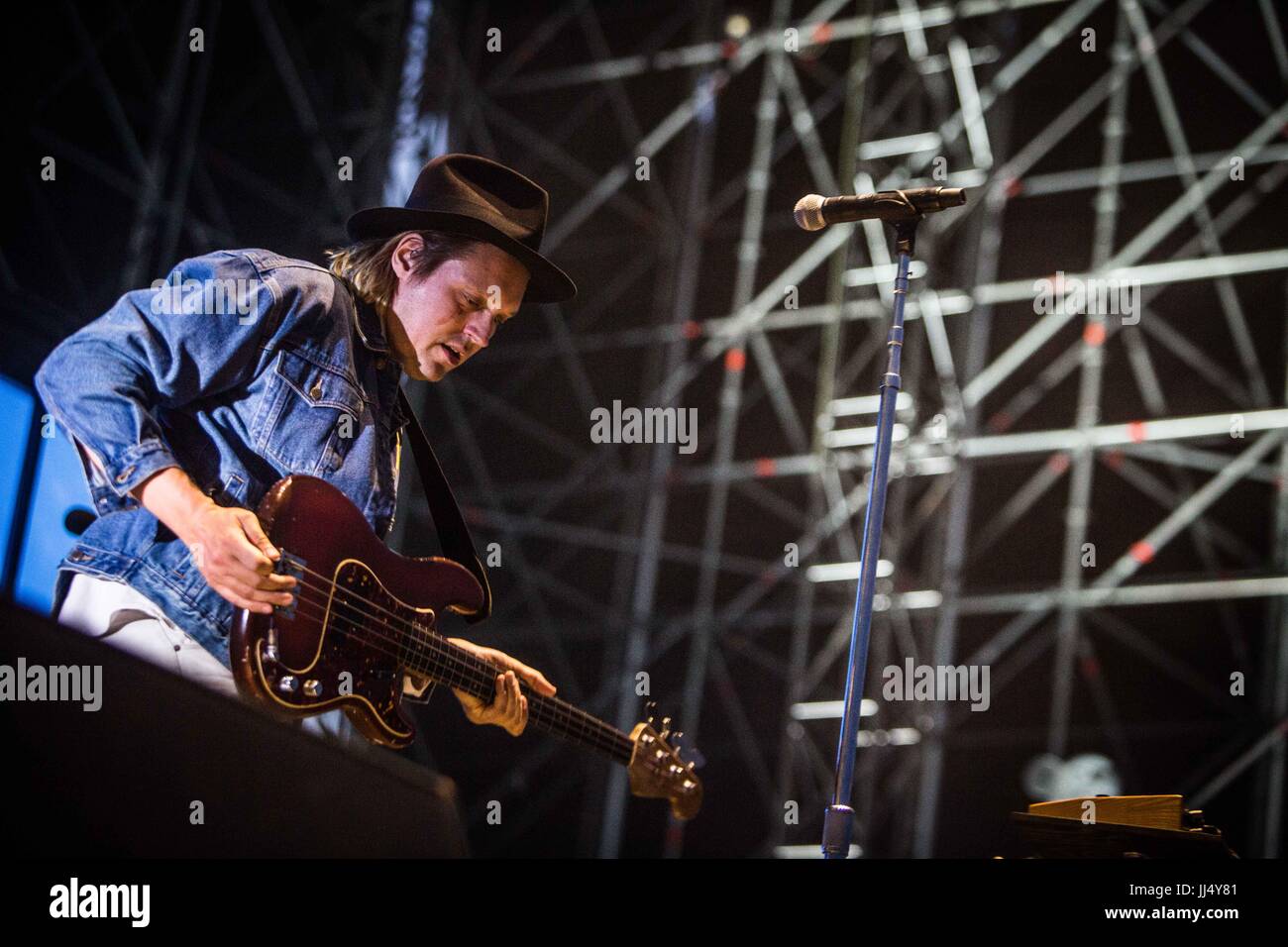 Milan, Italy. 17th July, 2017. Win Butler of the canadian indie rock band Arcade Fire pictured on stage as they perform at Milano Summer Festival, Ippodromo San Siro Milan. Credit: Roberto Finizio/Pacific Press/Alamy Live News Stock Photo