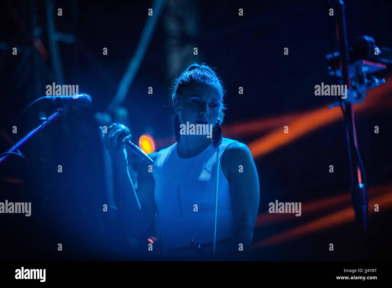 Milan, Italy. 17th July, 2017. Sarah Neufeld of the canadian indie rock band Arcade Fire pictured on stage as they perform at Milano Summer Festival, Ippodromo San Siro Milan. Credit: Roberto Finizio/Pacific Press/Alamy Live News Stock Photo