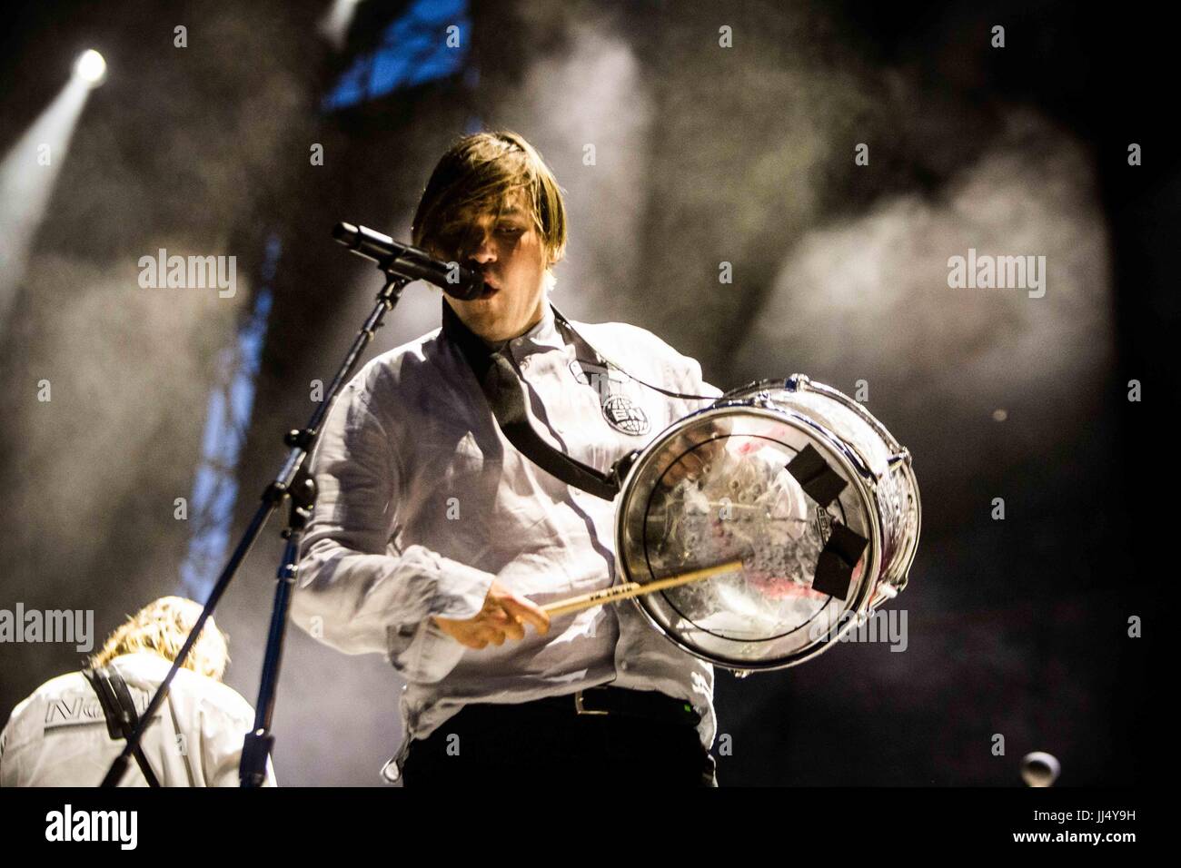 Milan, Italy. 17th July, 2017. William Butler of the canadian indie rock band Arcade Fire pictured on stage as they perform at Milano Summer Festival, Ippodromo San Siro Milan. Credit: Roberto Finizio/Pacific Press/Alamy Live News Stock Photo