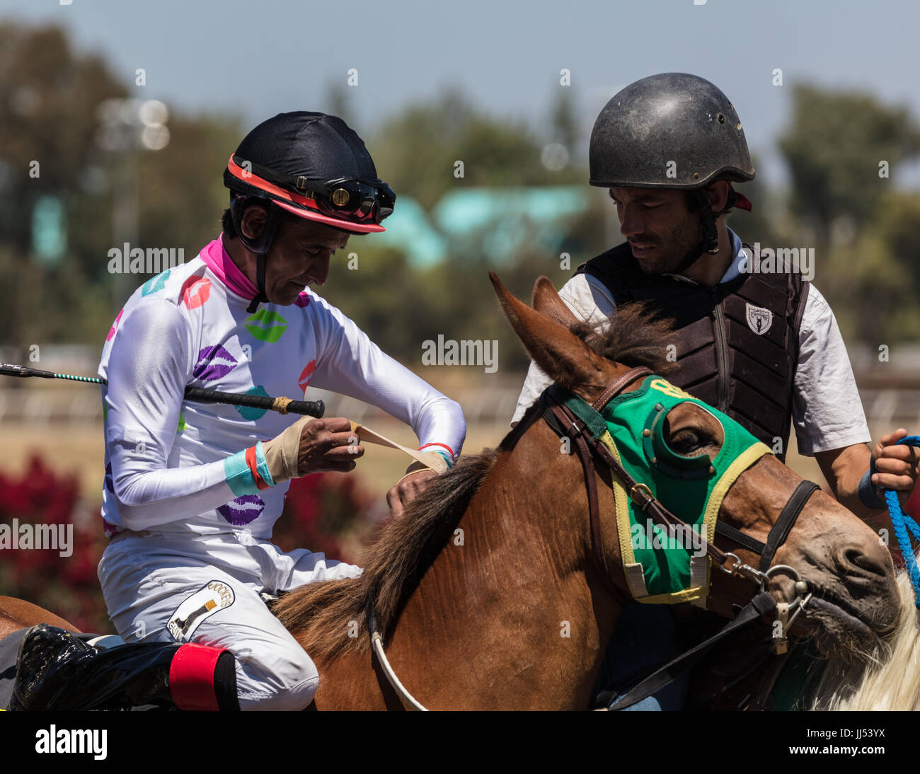 Horse racing action at the Cal Expo in Sacramento, California Stock