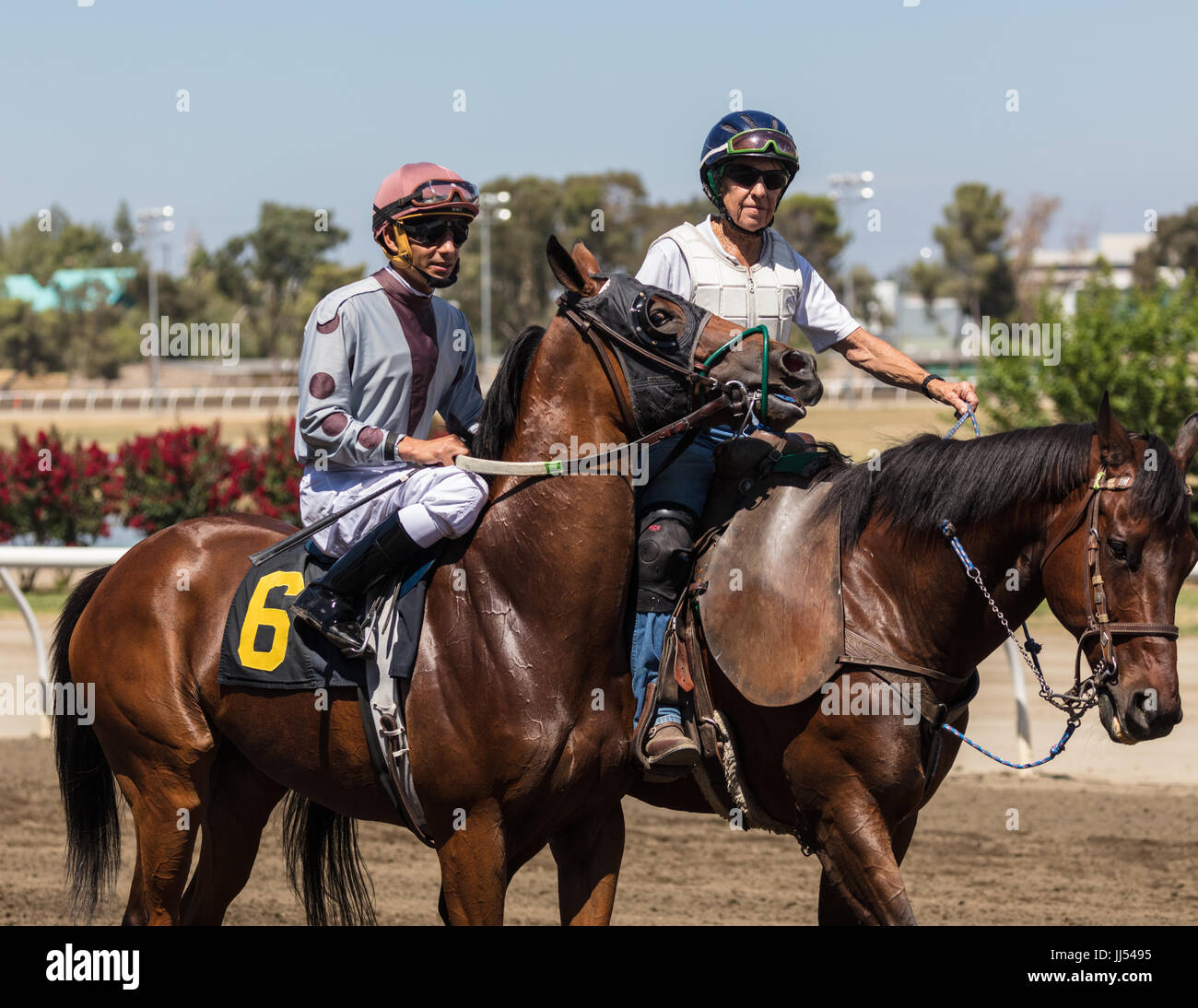 Horse racing action at the Cal Expo in Sacramento, California Stock 