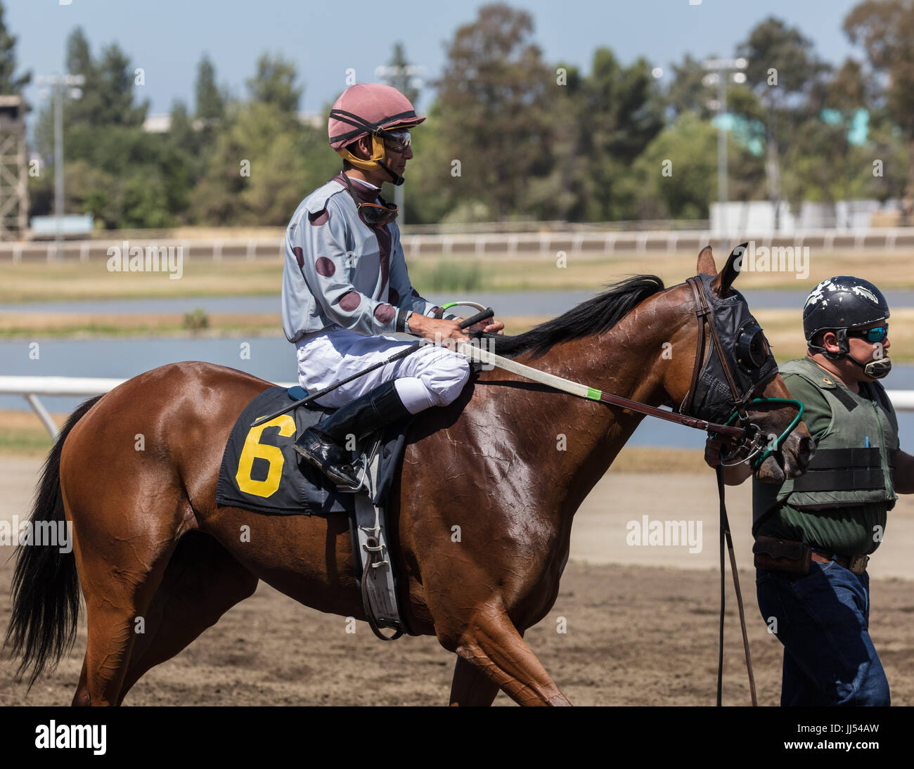 Horse racing action at the Cal Expo in Sacramento, California Stock 