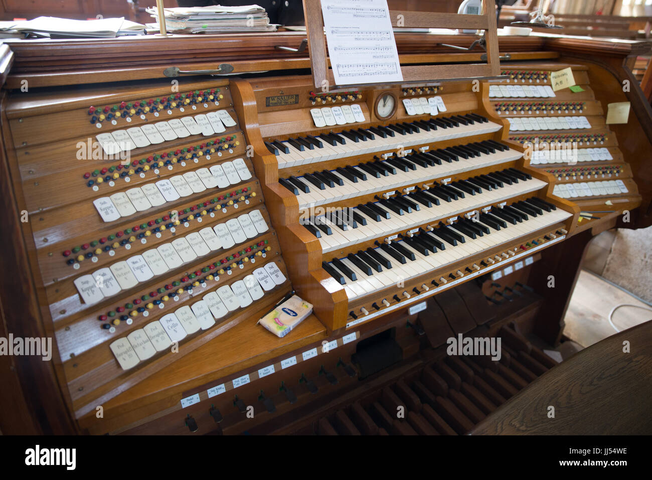 The ancient organ of the Lutheran Cathedral of Saint Mary, Sibiu, Transylvania, Romania Stock Photo