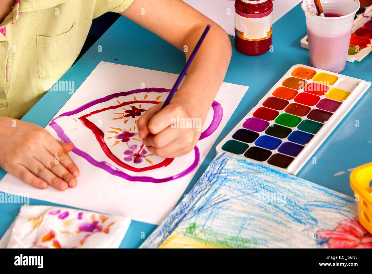 Small students children painting in art school class Stock Photo - Alamy