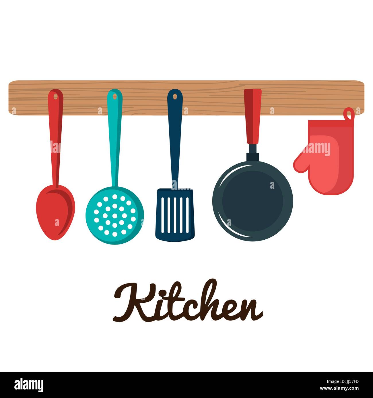 colorful kitchen utensils over white background vector illustration ...