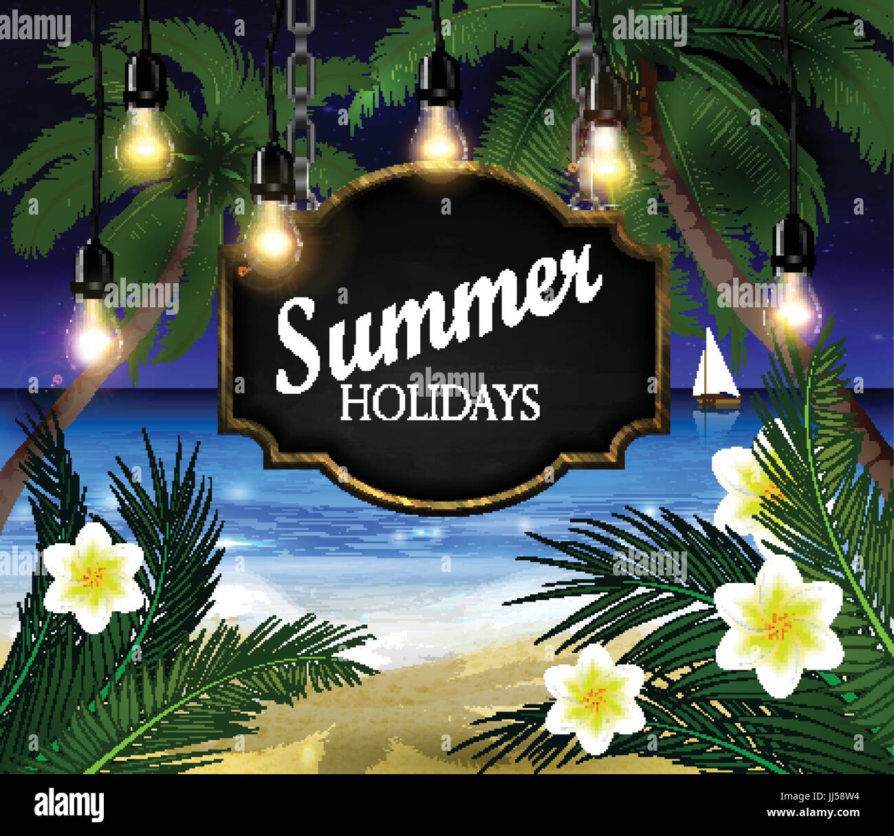 summer wooden sign on tropical beach background Stock Vector Image ...