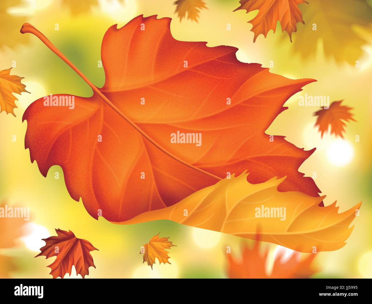 Elegant fall foliage background, close up autumn maples with bokeh background in 3d illustration Stock Vector