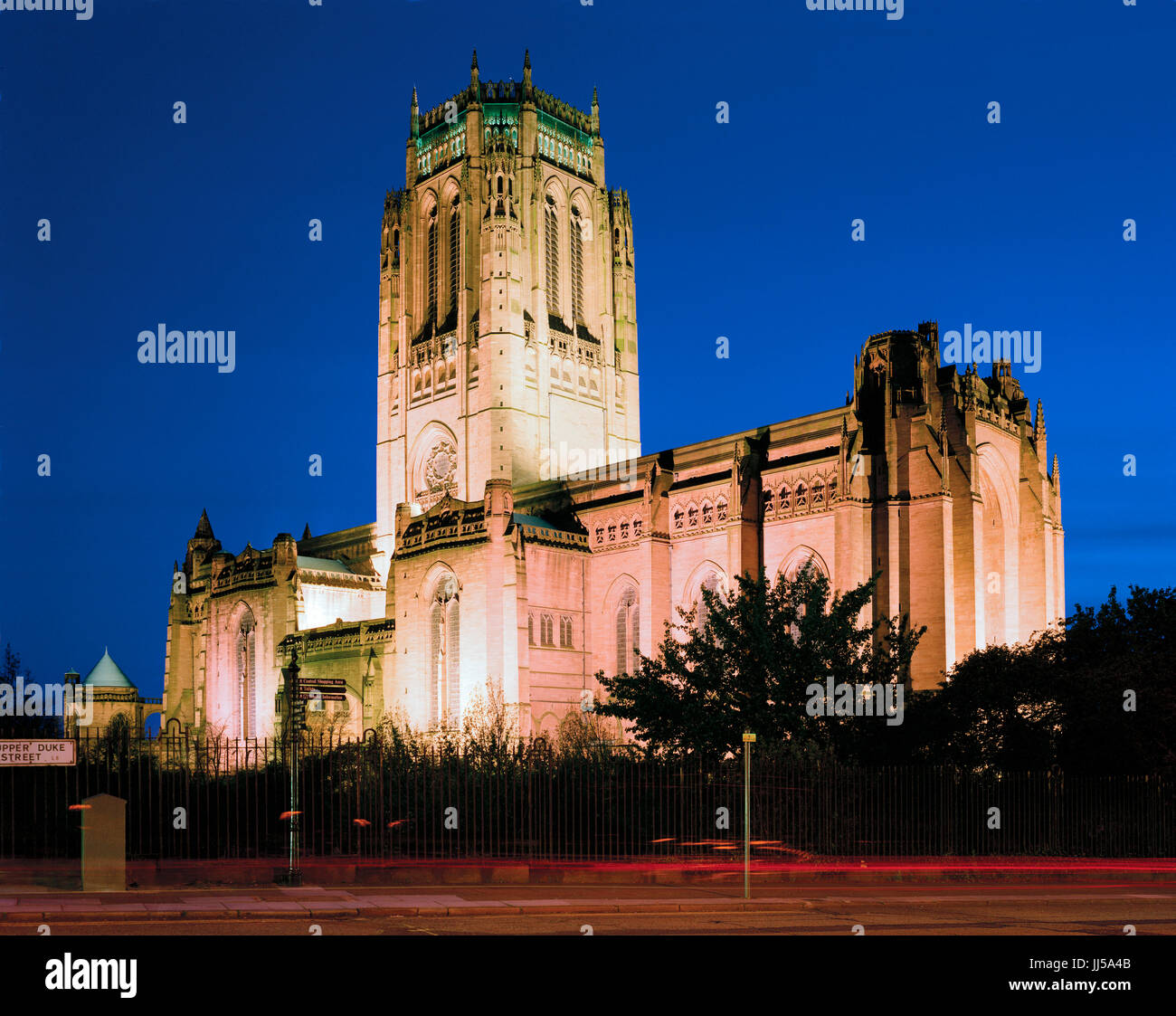 Liverpool Cathedral, Hope Street, Liverpool, floodlit at night. Stock Photo