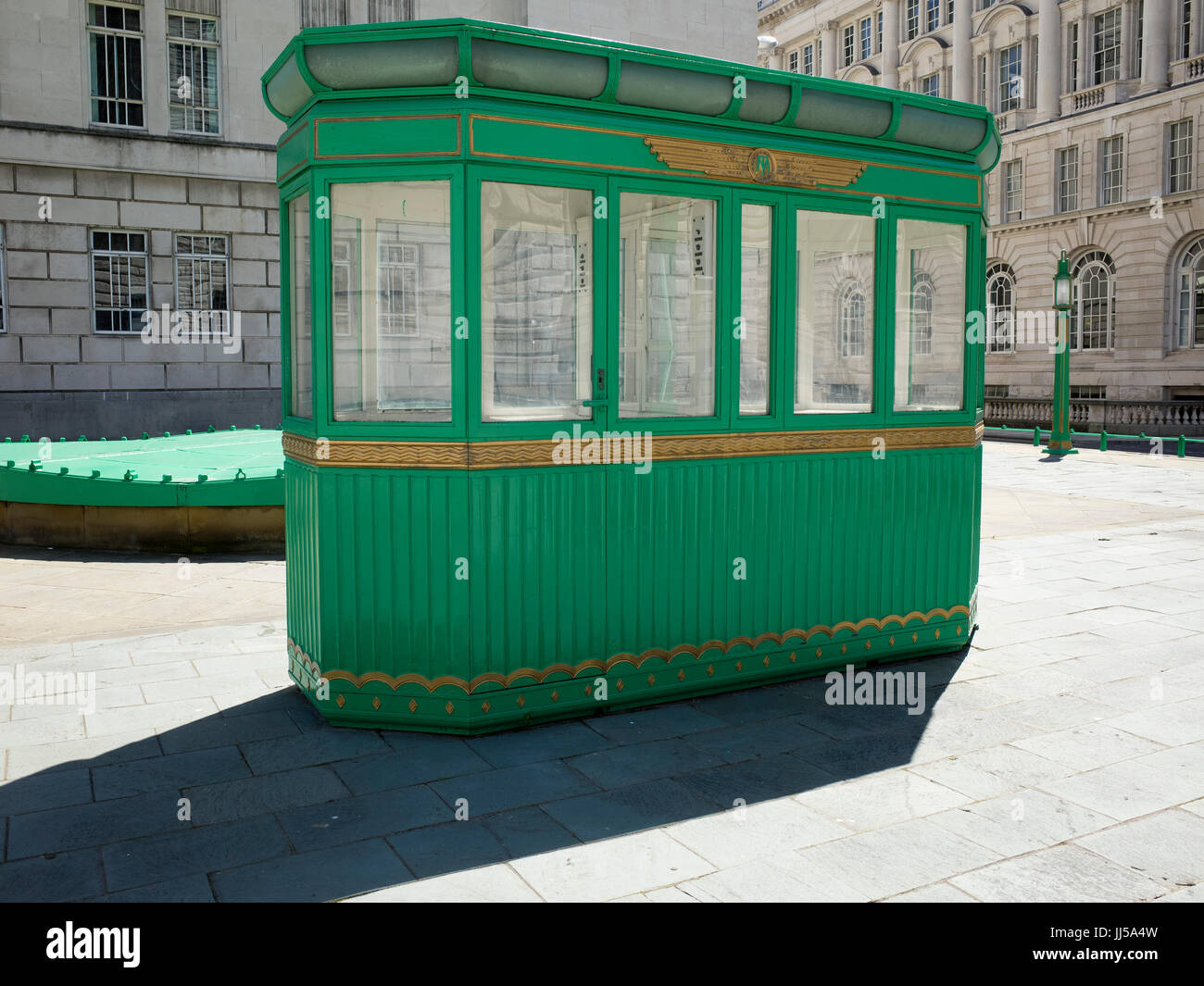 Original art deco toll booth by Herbert J Rowse, dating from 1934 from the Queensway (Liverpool to Birkenhead) Mersey Tunnel. Pier Head Liverpool. Stock Photo