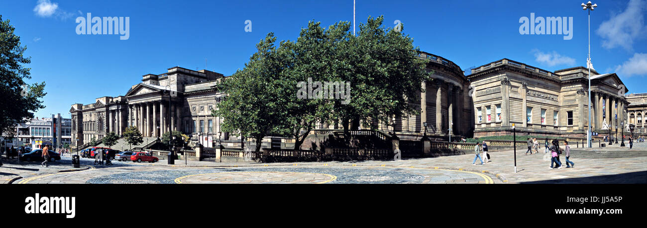 Panoramic view of William Brown Street, Liverpool, showing, left to right, the World Museum, Central and Picton Library and Walker Art Gallery Stock Photo