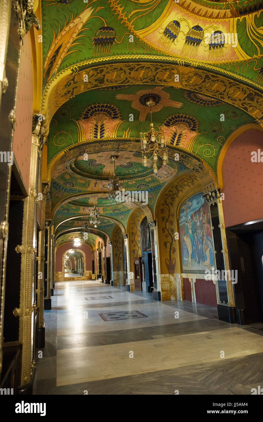 Interior of Art Nouveau alley of Palace of Culutre, Targu Mures, Romania Stock Photo