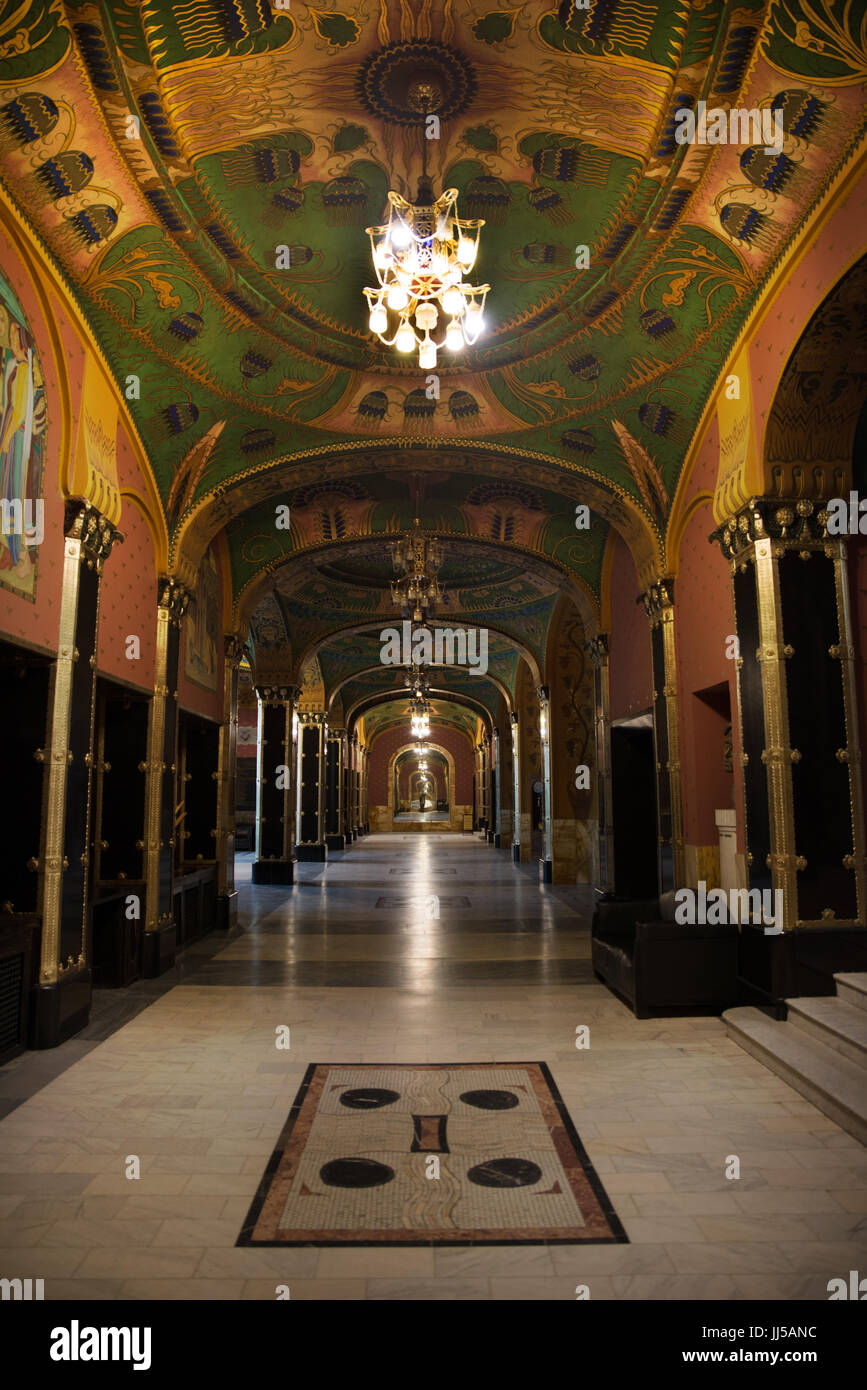 Interior of Art Nouveau alley of Palace of Culutre, Targu Mures, Romania Stock Photo