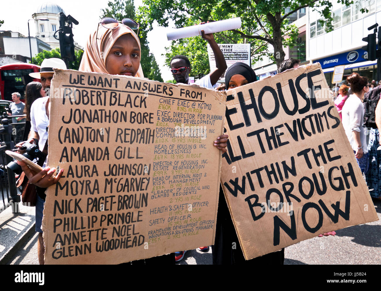 Following the fire at Grenfell Tower, friends and members of the community marched  from Shephards Bush to Westminster on  the Day of Rage.  21 June 2017 Stock Photo