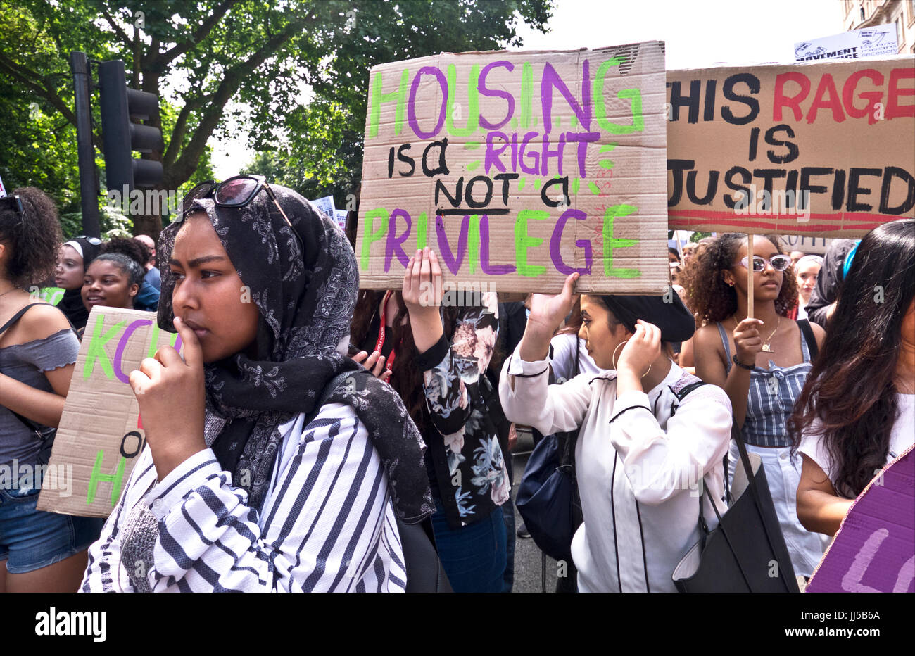 Following the fire at Grenfell Tower, friends and members of the community marched  from Shephards Bush to Westminster on  the Day of Rage.  21 June 2017 Stock Photo