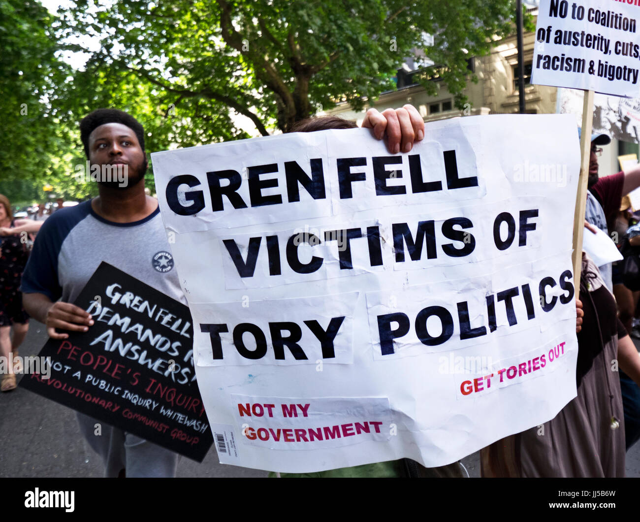 Following the fire at Grenfell Tower, friends and members of the community marched  from Shephards Bush to Westminster on  the Day of Rage.  21 June 2017 Stock Photo