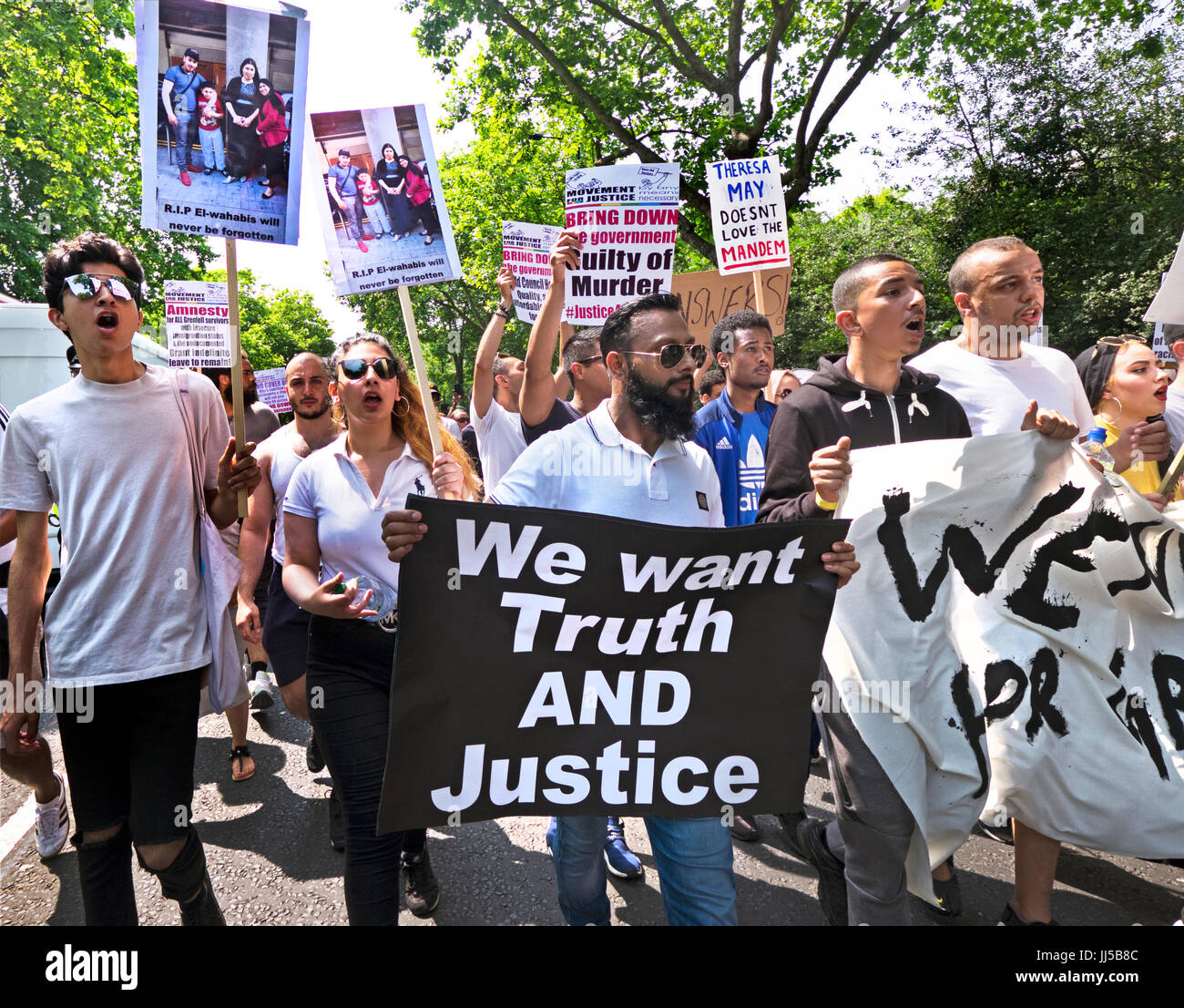 Following the fire at Grenfell Tower, friends and members of the community marched  from Shephards Bush to Westminster on  the Day of Rage.  21 June 2017 Stock Photo