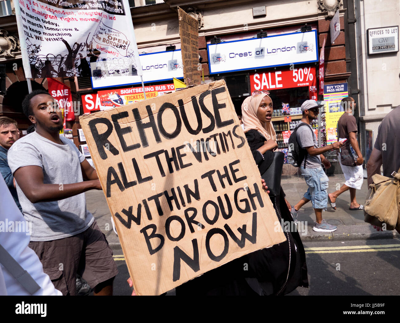 Following the fire at Grenfell Tower, friends and members of the community marched  from Shephards Bush to Westminster on  the Day of Rage.  21 June 2017 Stock Photo