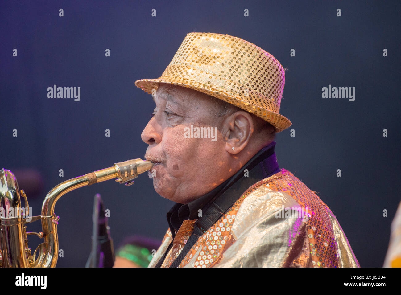 Pori, Finland. 15th July 2017. Sun Ra Arkestra performs at the 2017 edition of the Finnish Pori Jazz Festival. Stock Photo