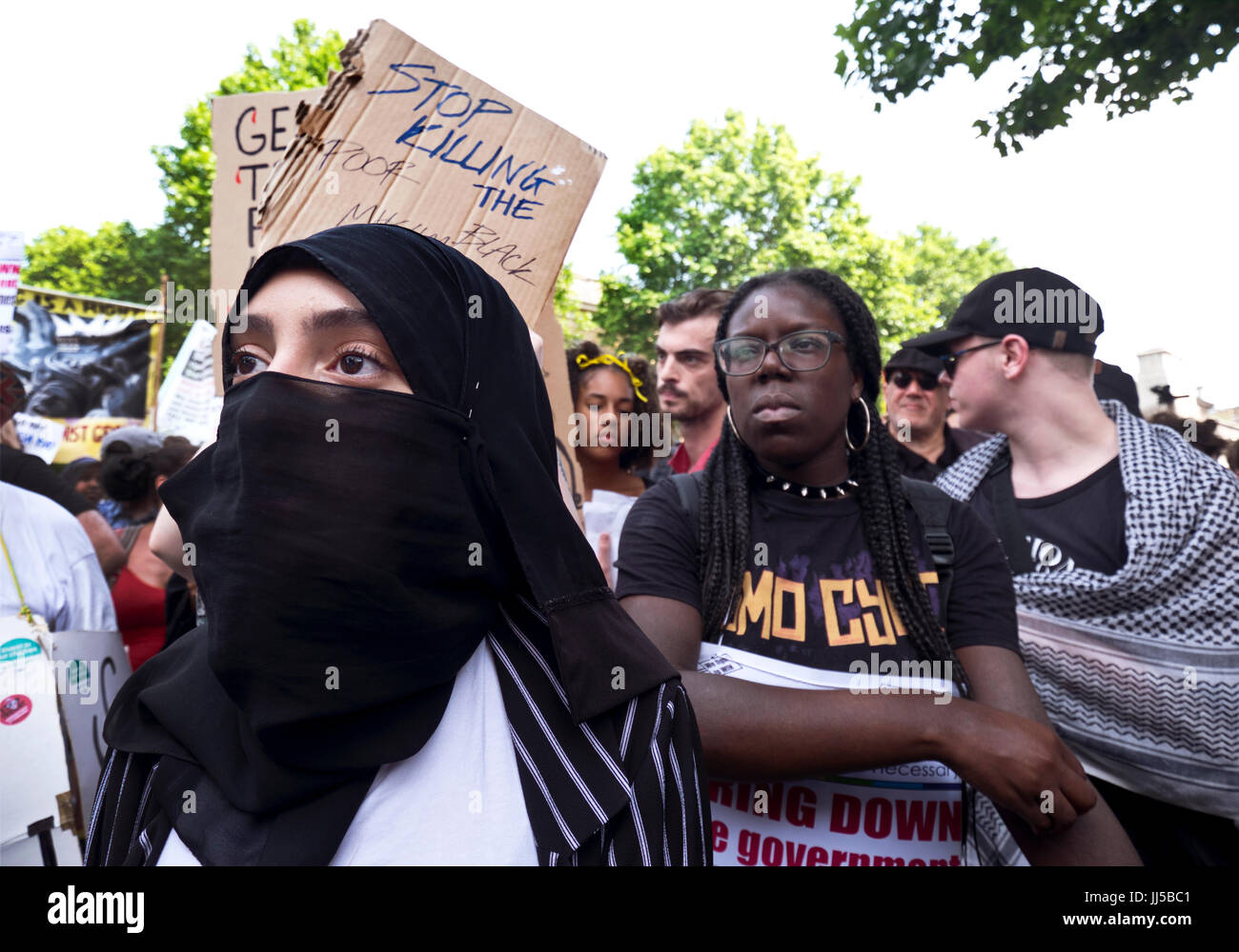 Following the fire at Grenfell Tower, friends and members of the community marched  from Shephards Bush to Westminster on  the Day of Rage.  21 June 2017 Stock Photo