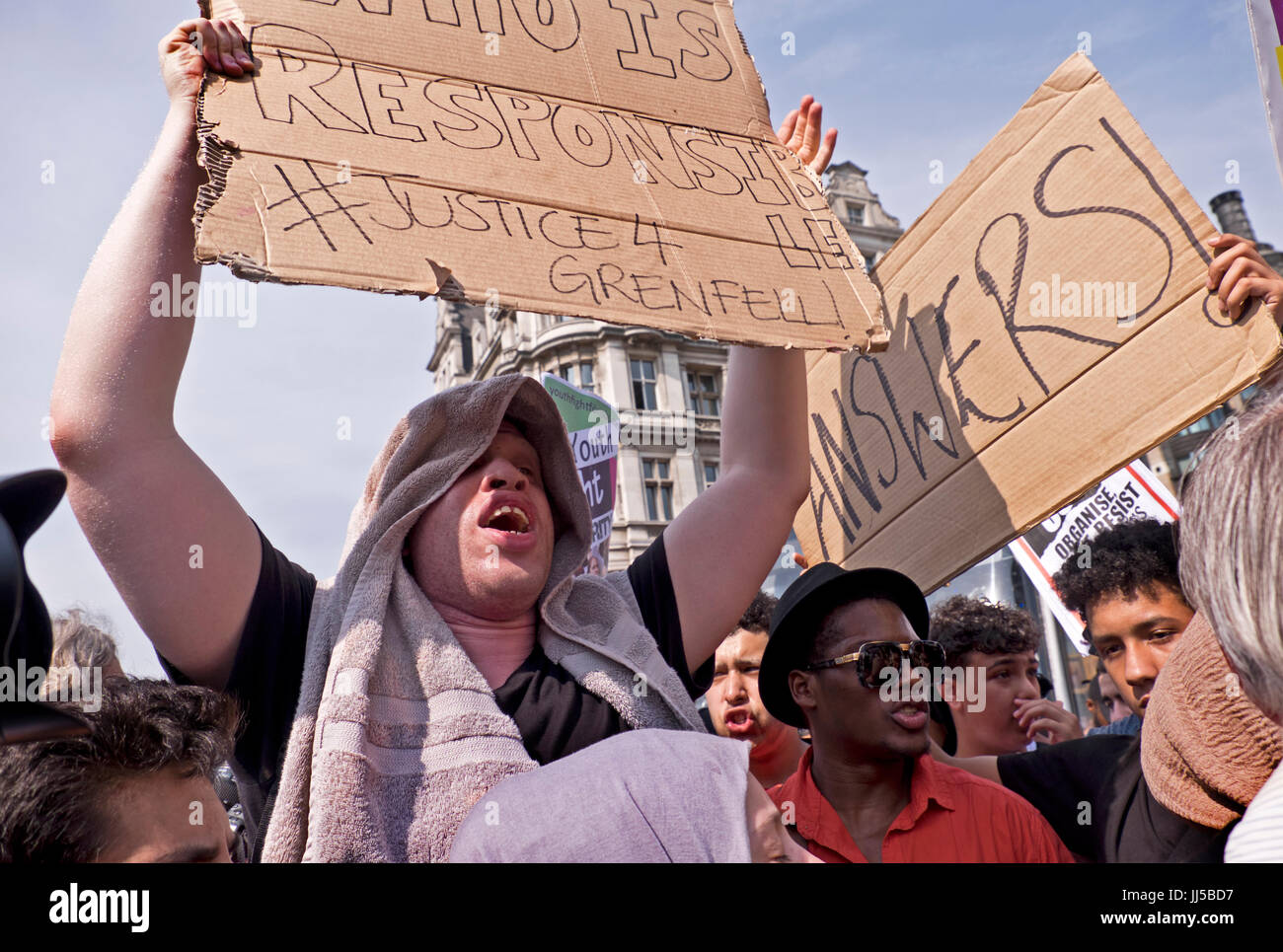 Following the fire at Grenfell Tower, friends and members of the community marched  from Shephards Bush to Westminster on  the Day of Rage.  21 June 2017 Stock Photo