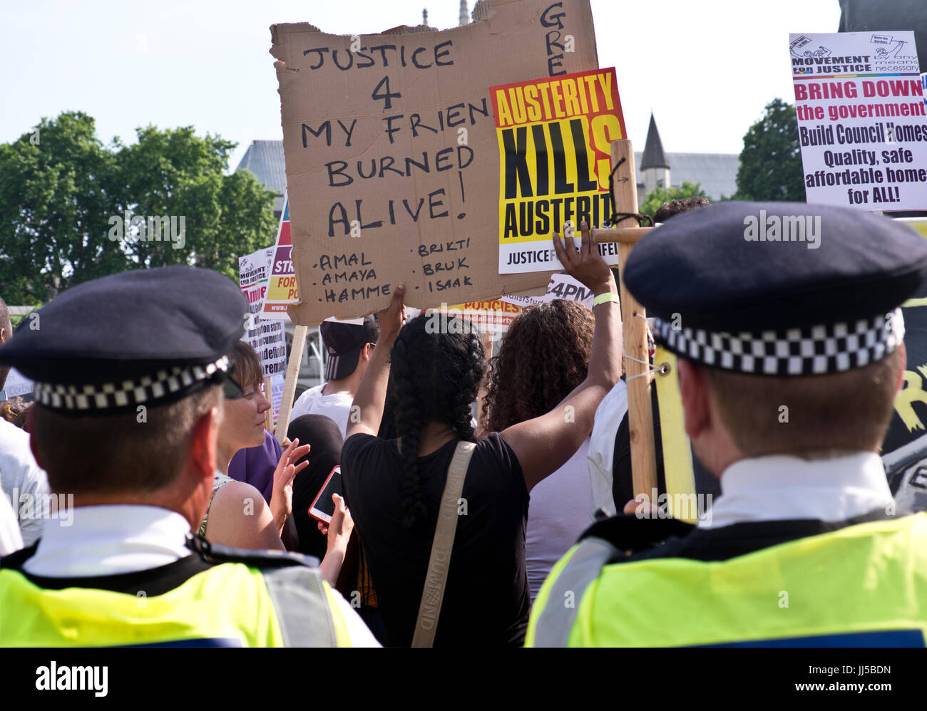 Following the fire at Grenfell Tower, friends and members of the community marched  from Shephards Bush to Westminster on  the Day of Rage.  21 June 2017 Stock Photo