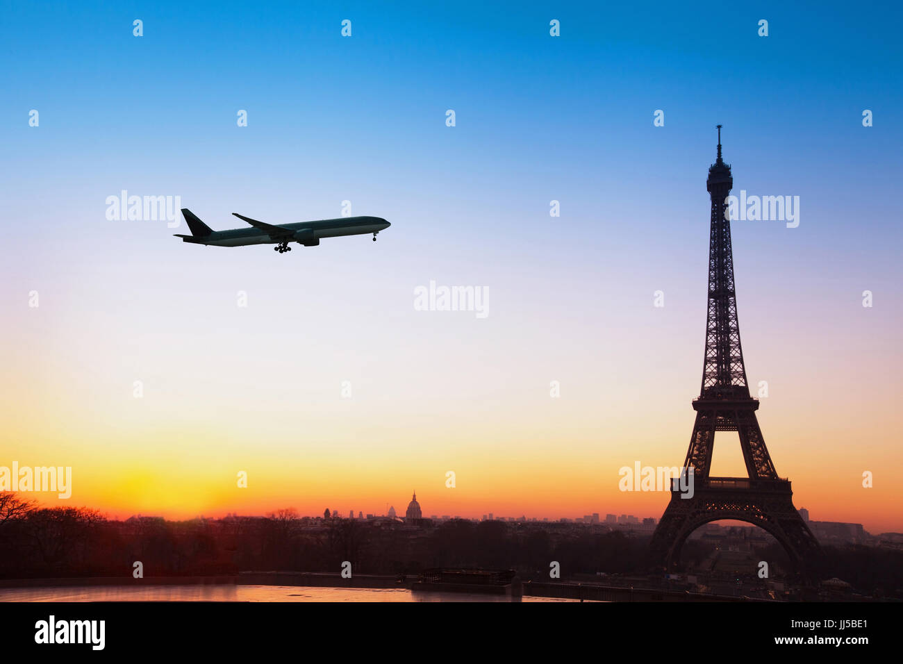 flight to Paris, travel by airplane to France Stock Photo