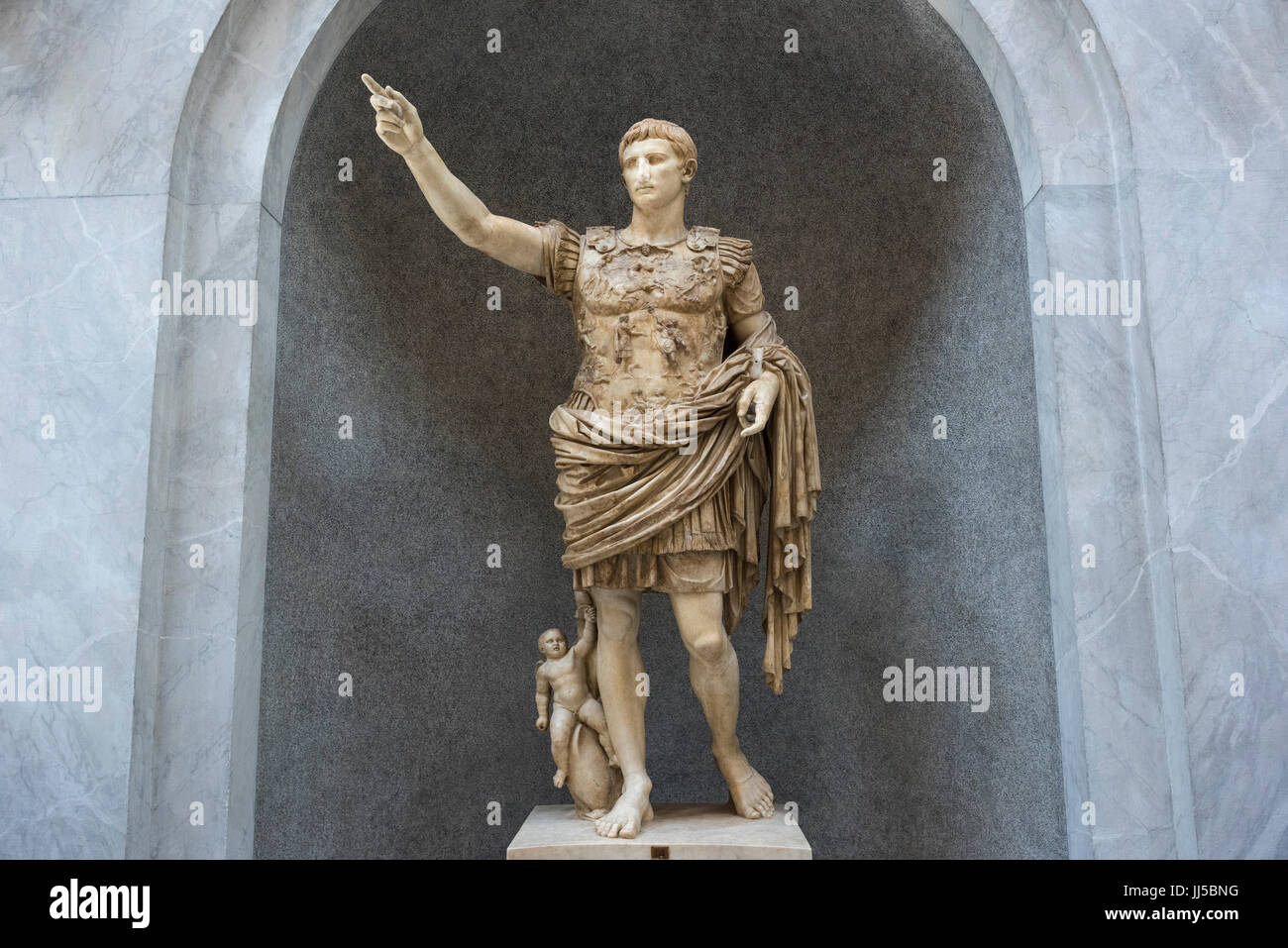 Rome. Italy. Augustus of Prima Porta, marble statue of Roman Emperor Augustus (Octavian / Ottaviano), Braccio Nuovo, Vatican Museums. Musei Vaticani. Stock Photo
