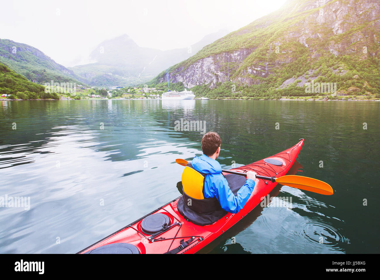 kayaking in Norway fjord Stock Photo