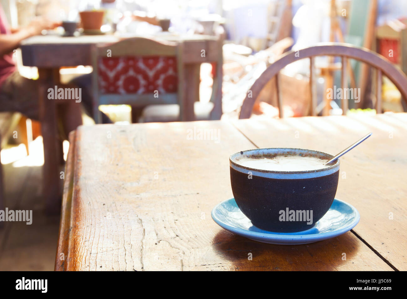 cup of hot chocolate in cozy cafe Stock Photo